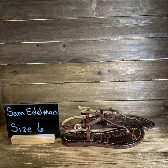 New Women's Sam Edelman Gigi $120 Brown Leather Strappy Thong Sandals Size 6‎ M - Picture 1 of 6